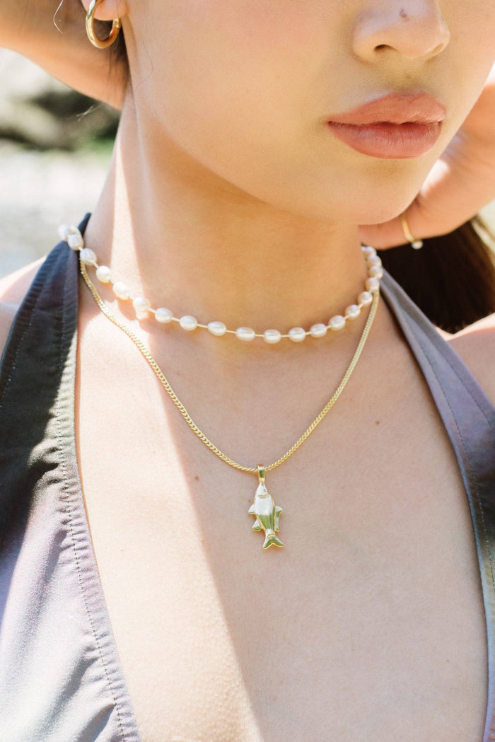 Lucky Fish Necklace: Sterling Silver / Slim Snake Chain