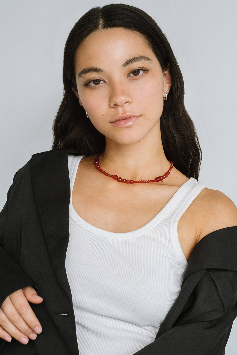 Avery Necklace - Carnelian: Sterling Silver