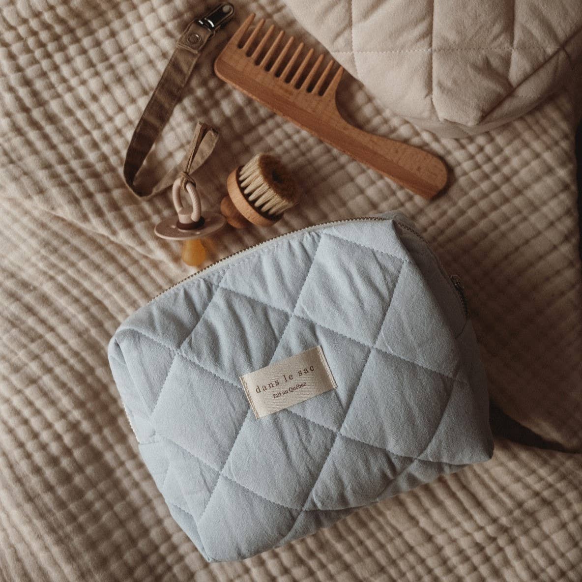 Khaki Quilted travel pouch