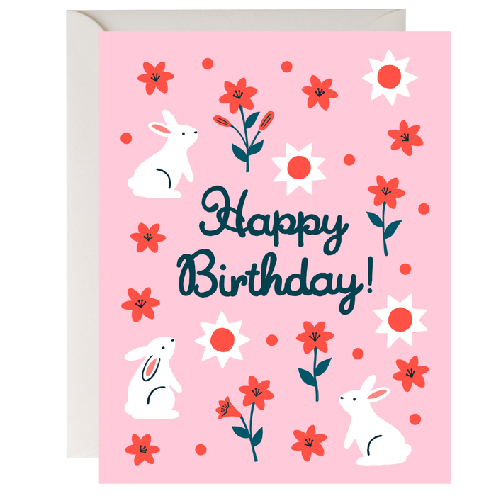 Birthday Rabbits & Lillies Card
