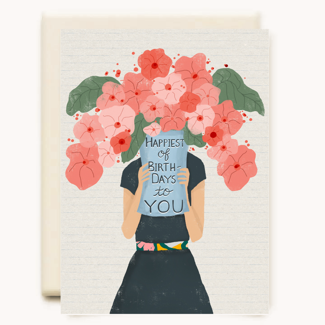 Woman Holding Flowers  | Birthday Greeting Card