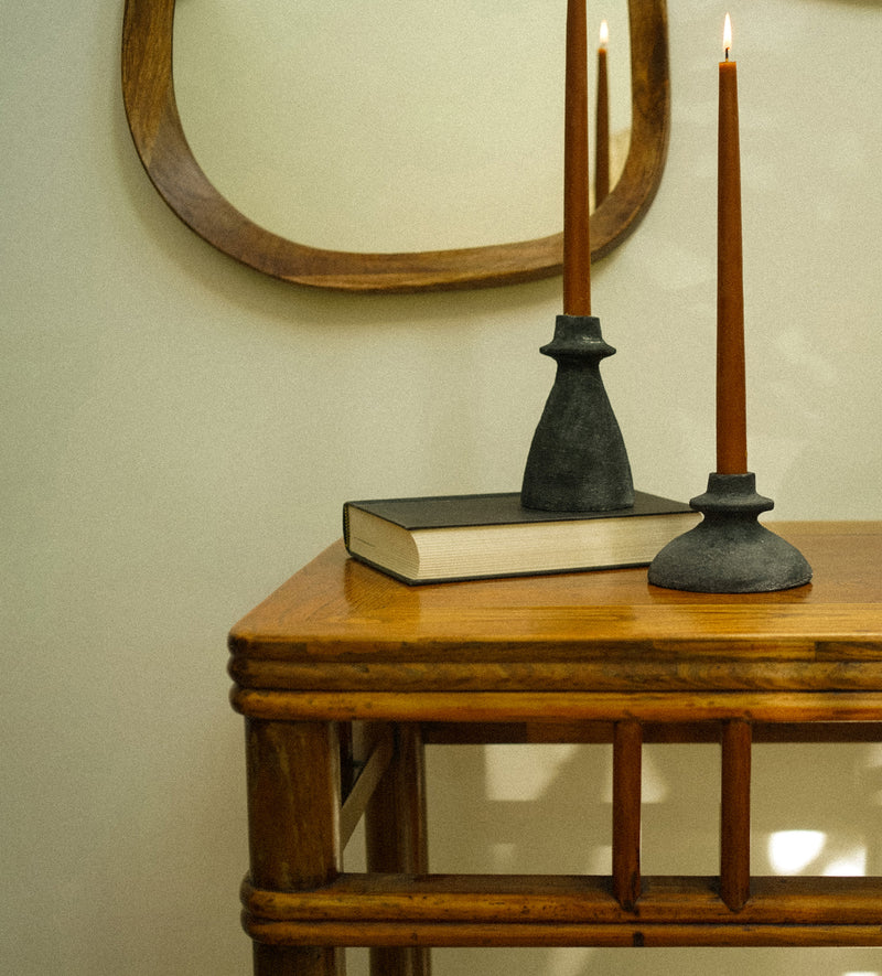 Arta Terracotta Candle Holder - Black