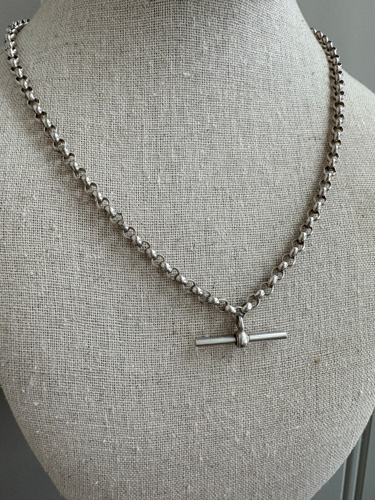 Antique Silver T Bar Necklace with Belcher Chain
