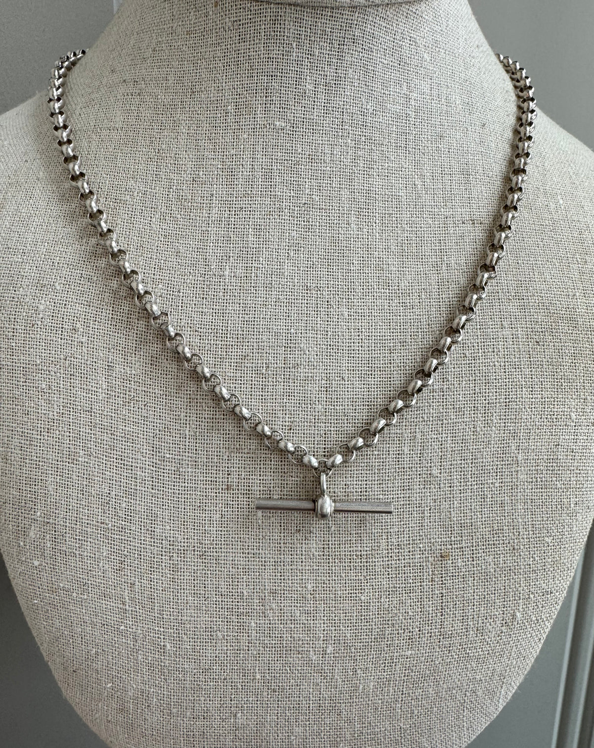 Antique Silver T Bar Necklace with Belcher Chain