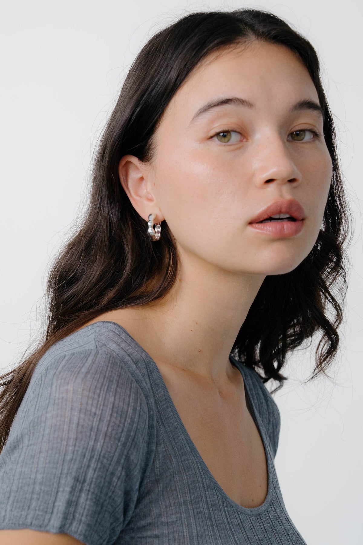 Lara Hoops, Medium: Silver Plated