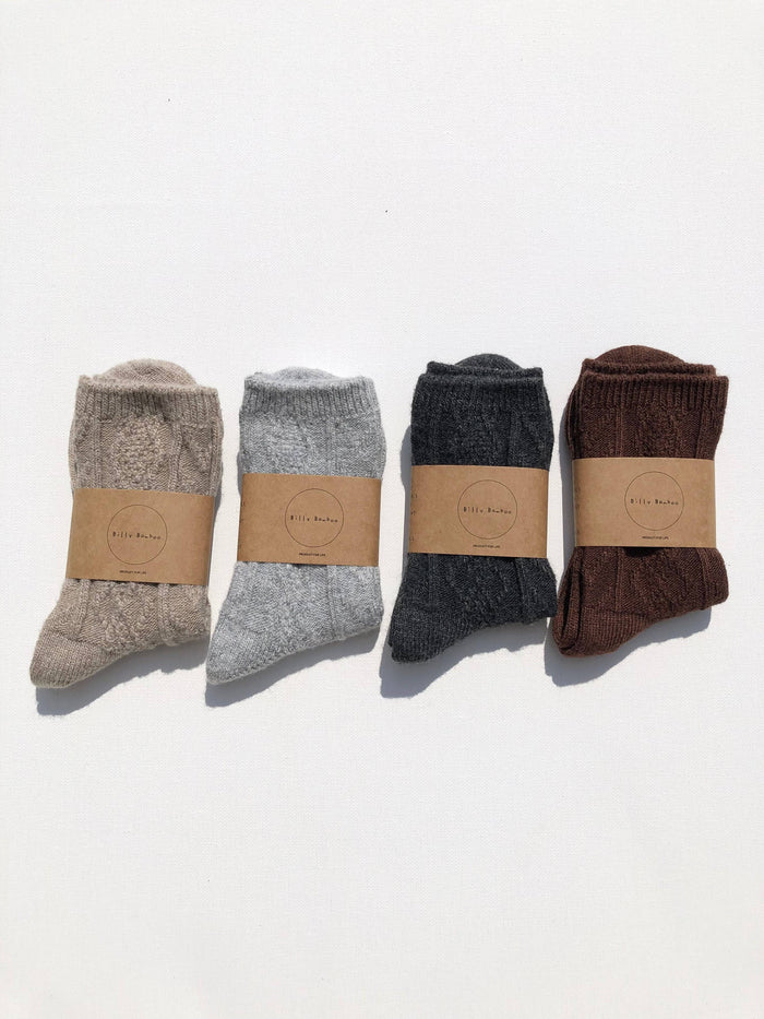 CABLE WOOL SOCKS: Dark gray / M/L