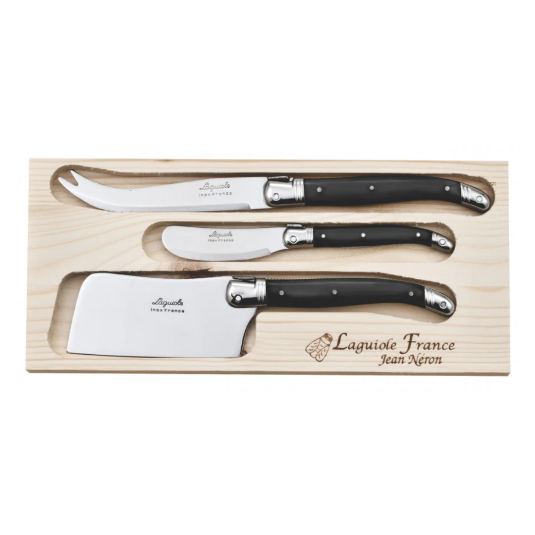 Laguiole ® Cheese Knife Trio, Black Handle