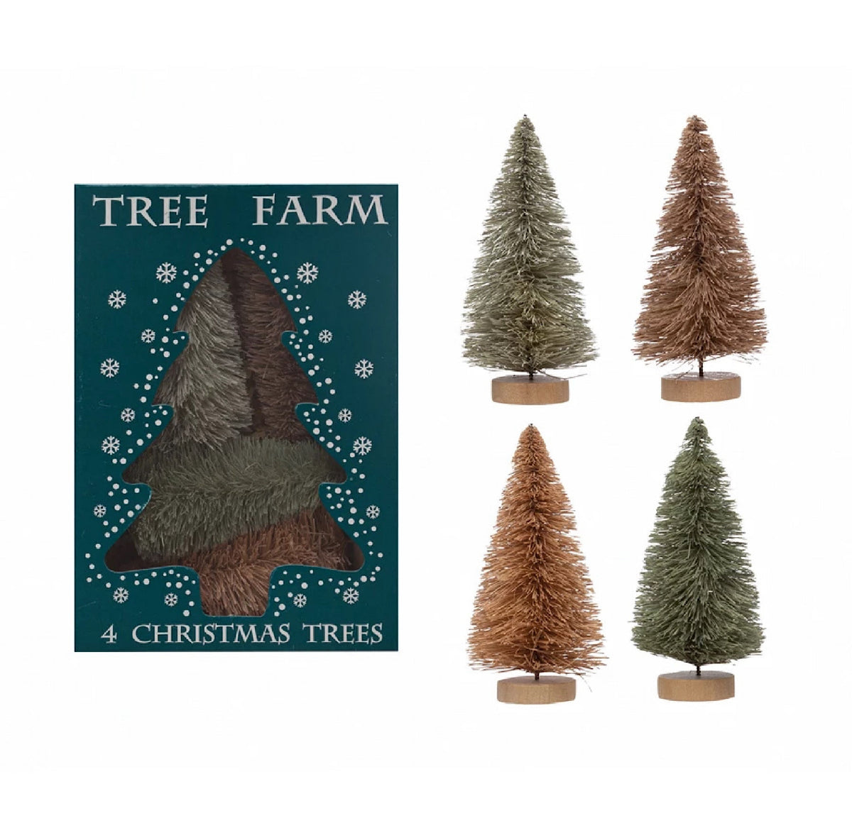 Set of 4 Small Bottle Brush Trees - Multi