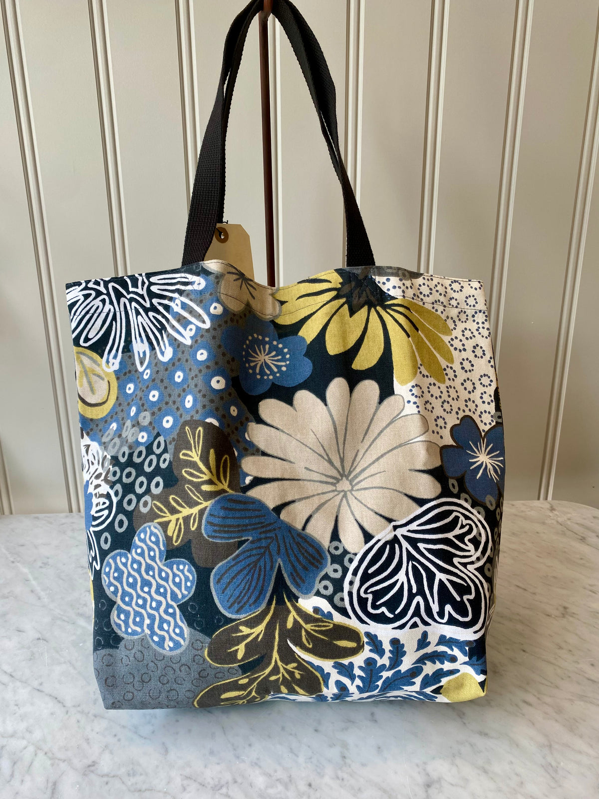 Linen Tote - blue floral