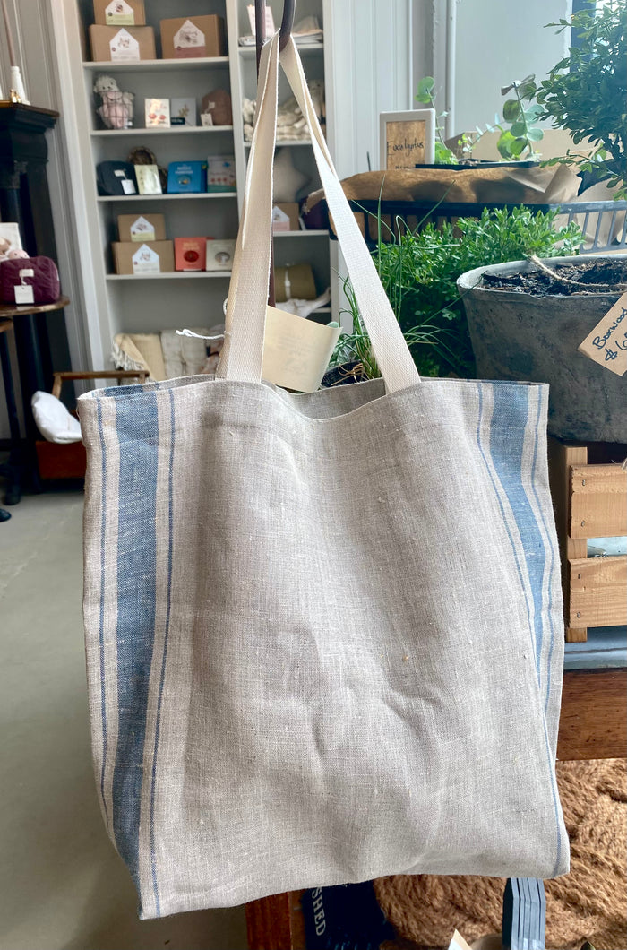 Linen Tote - Blue Stripe