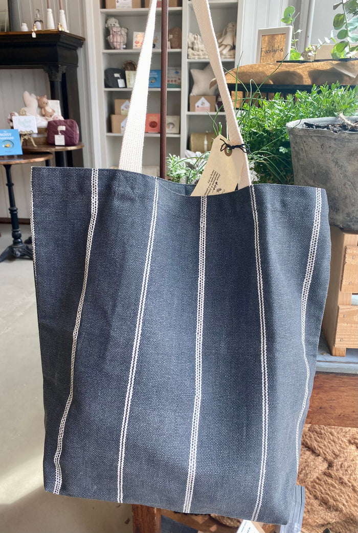 Linen Tote - Charcoal Stripe