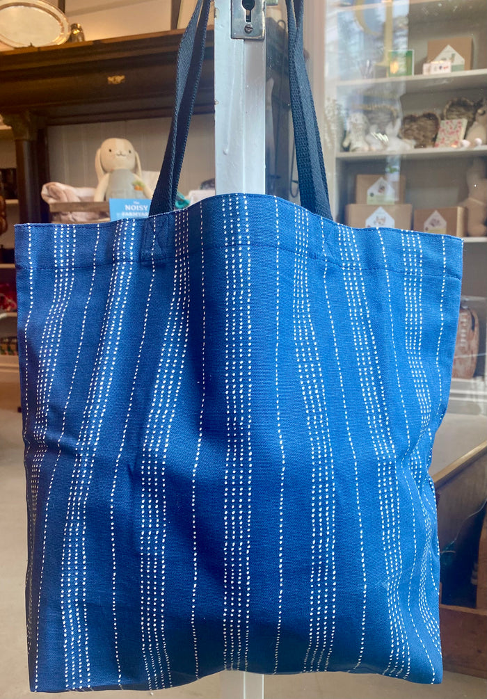 Linen Tote - Navy Sashiko Stripe
