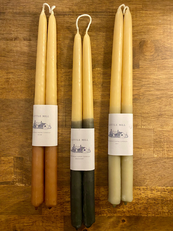 Sky Two Tone Dipped Beeswax Candles - Pair