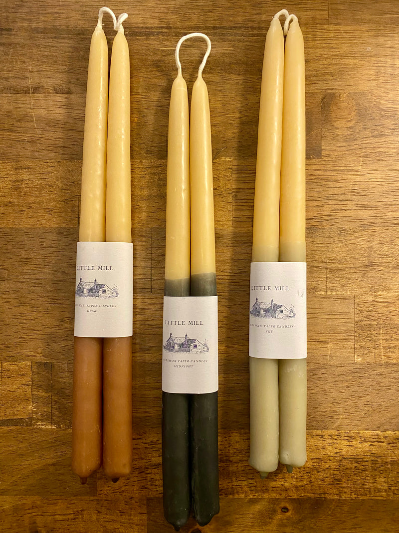 Sky Two Tone Dipped Beeswax Candles - Pair