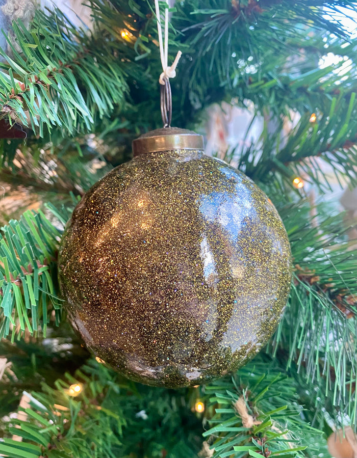 Moss Green Glitter Ball Ornament