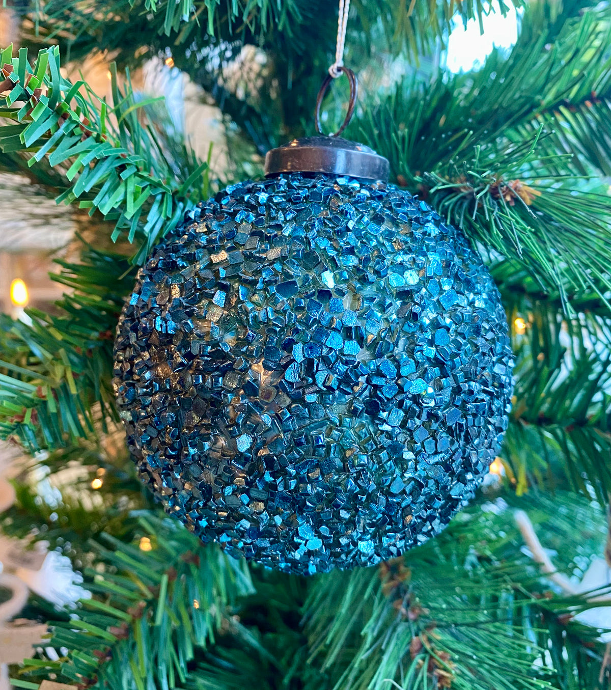 Blue Mica Flake Glass Ornament