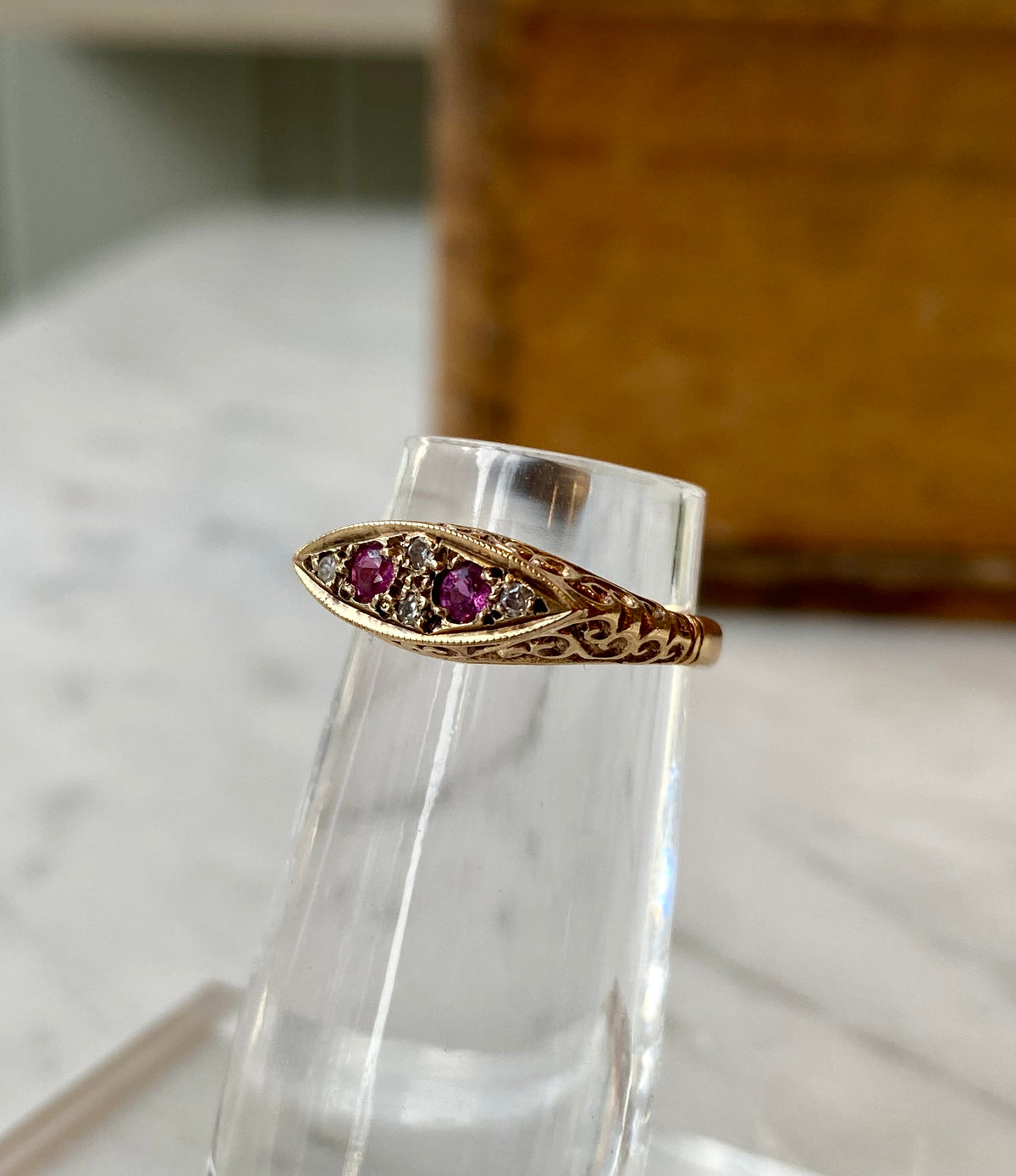 Heirloom Garnet & Diamond Filigree Ring