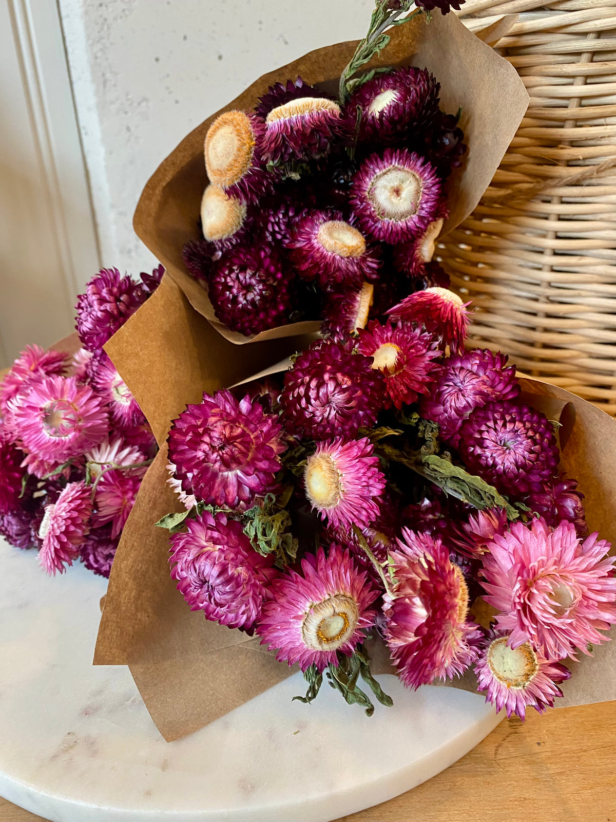 Burgundy Strawflower Dried Bouquet
