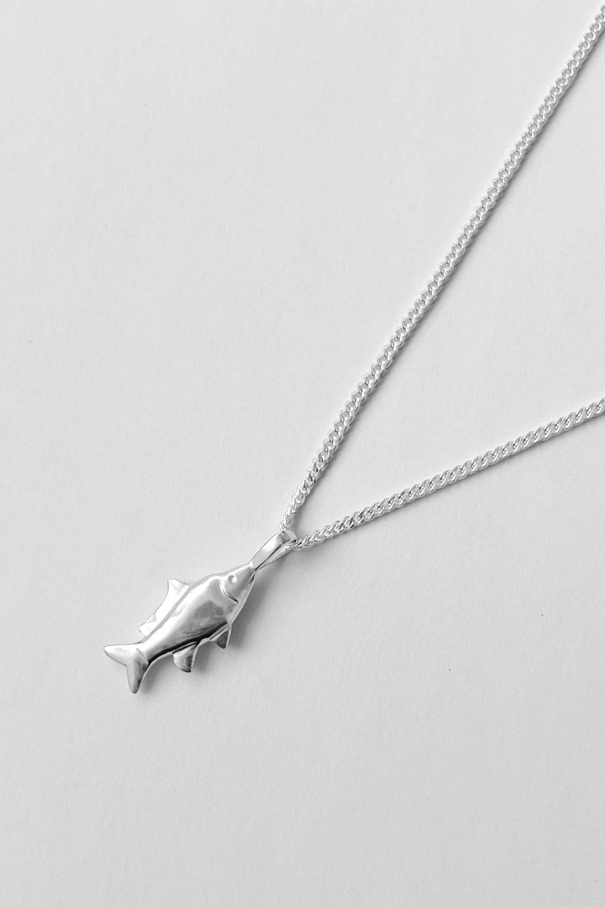 Lucky Fish Necklace: Sterling Silver / Thin Curb Chain