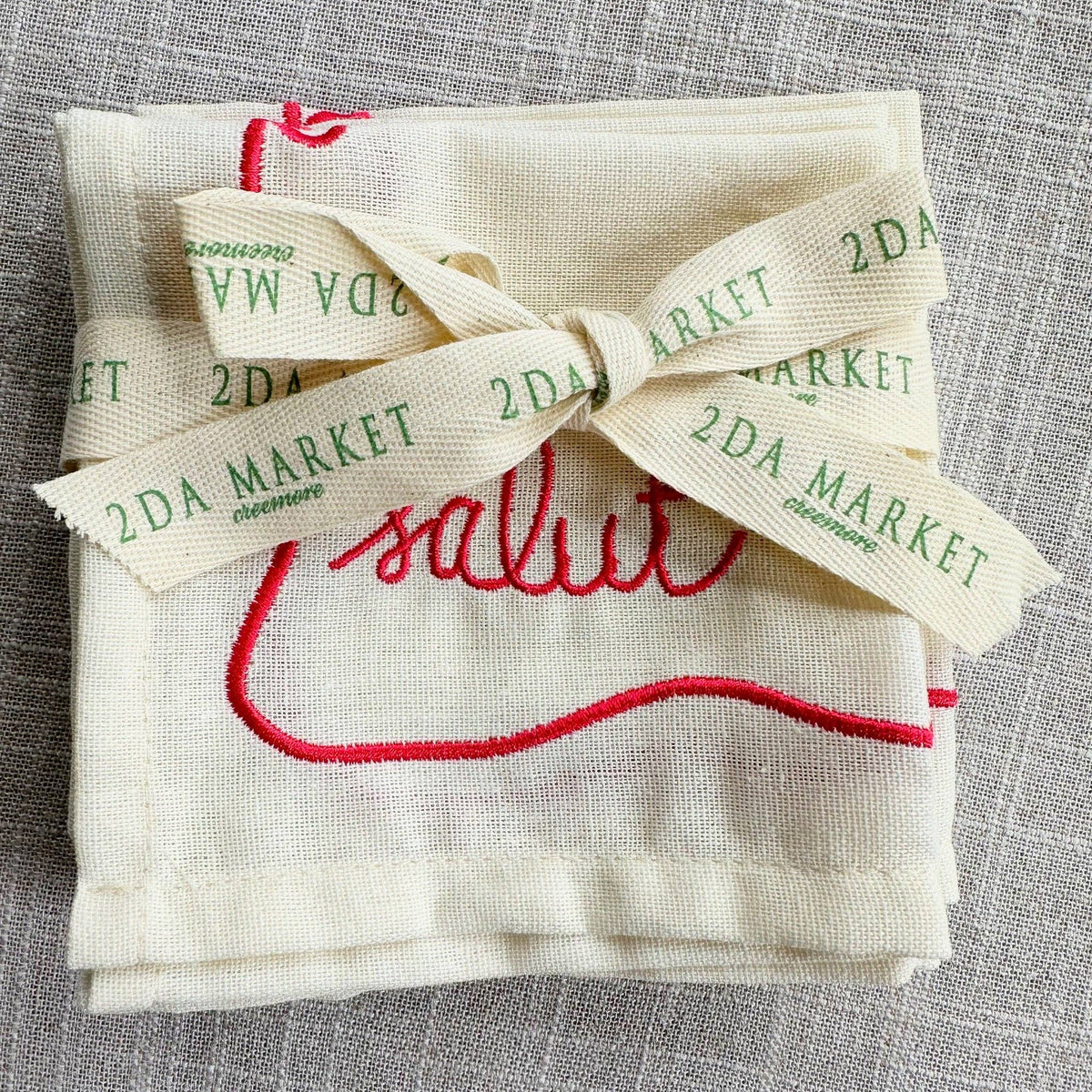 Hi! Embroidered Cocktail Napkin Set