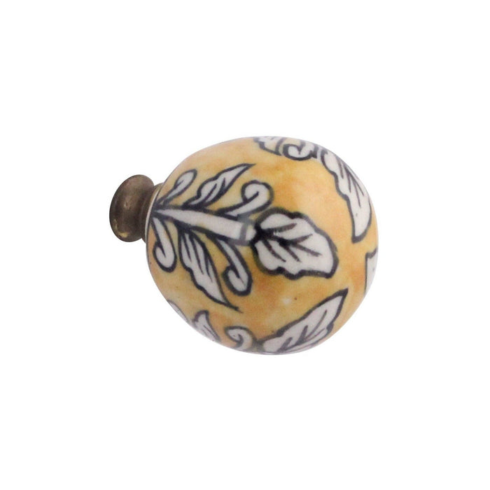 Yellow Botanical Ceramic Knob
