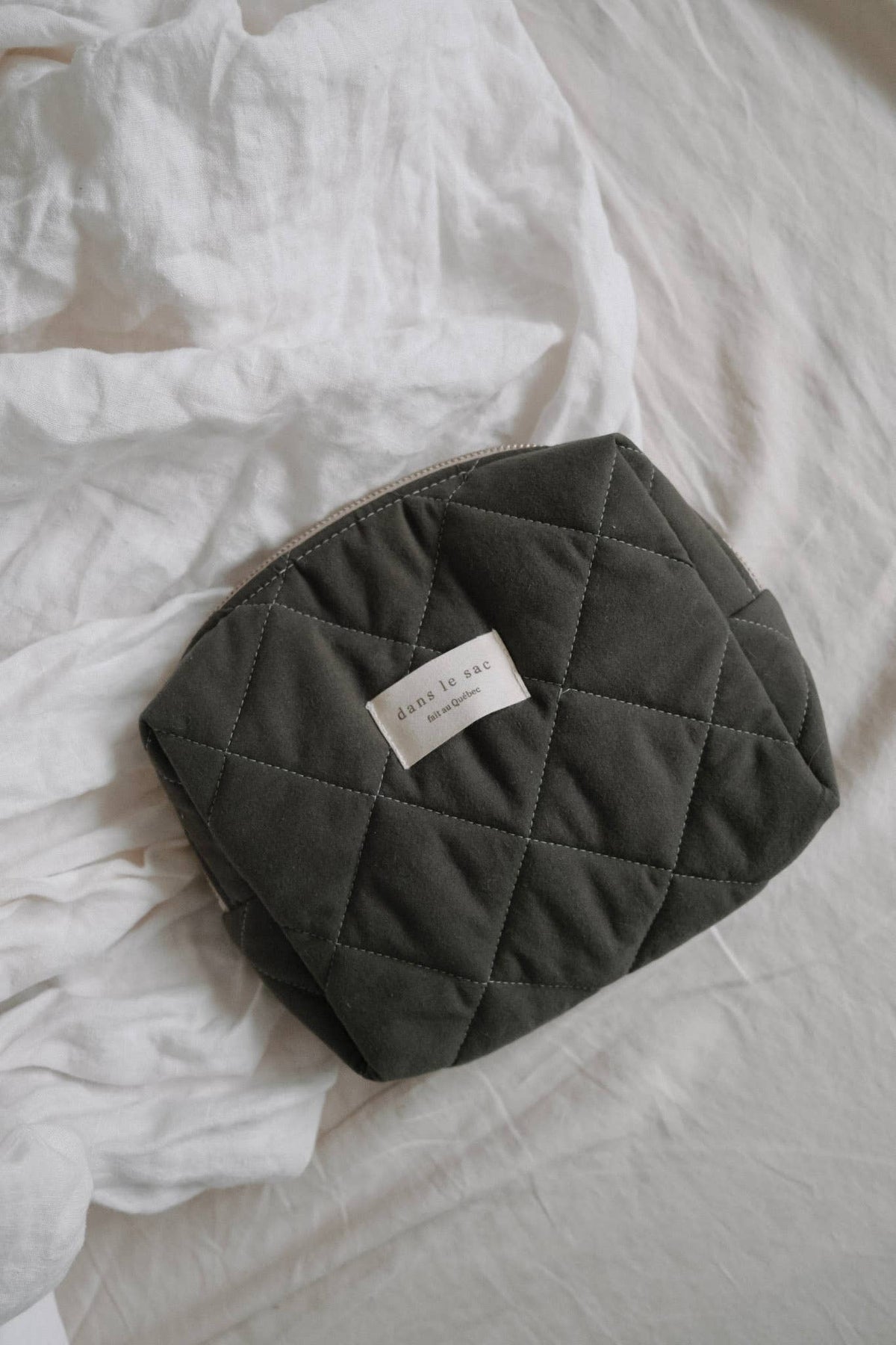 Khaki Quilted travel pouch