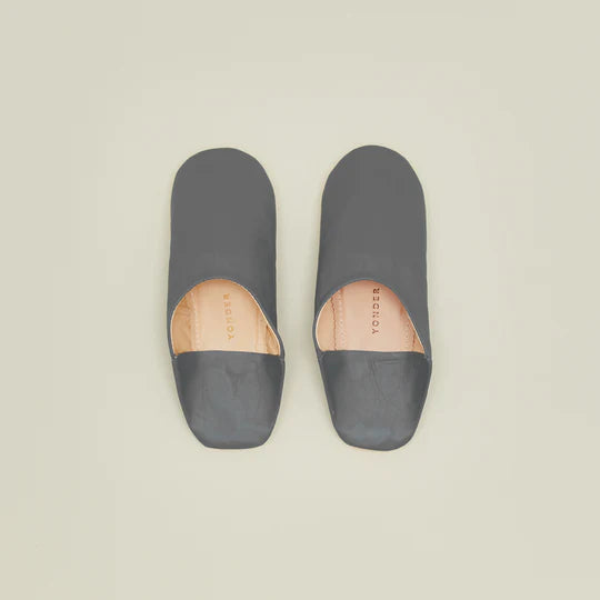 Petrol Grey Leather Slipper - Medium